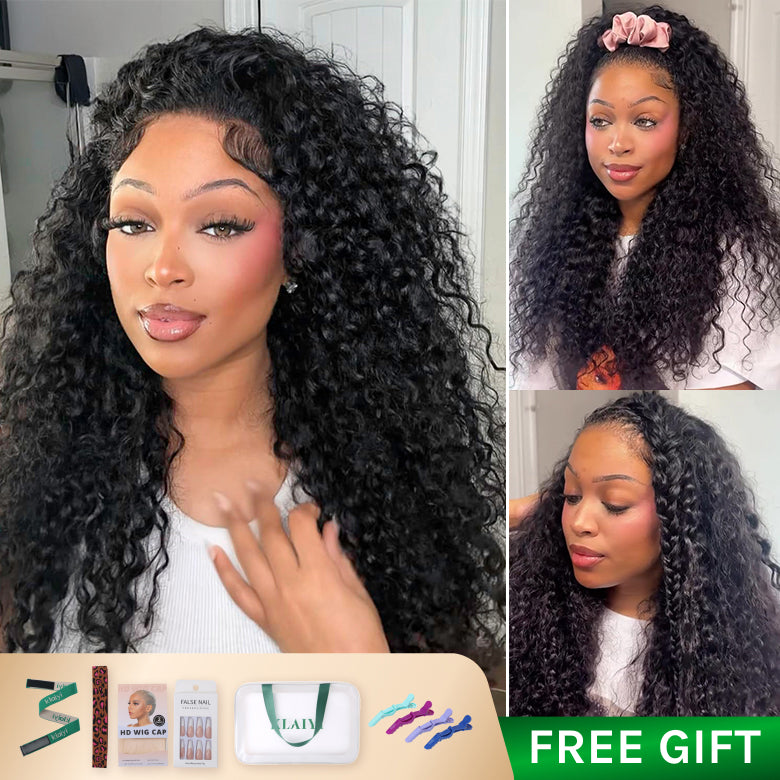 Klaiyi Water Wave 3 In 1 Flip Over 3/4 Half Wig with Flexi-Fit Drawstr ...