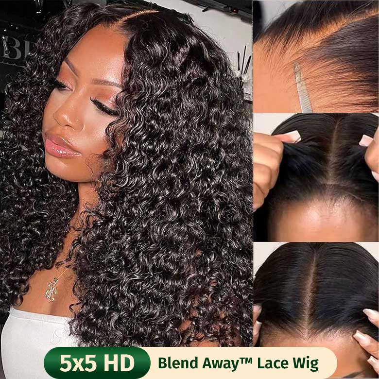 Klaiyi Water Wave 5x5 HD Blend Away™ Lace Wig 180% Glueless Wigs Melted All Skin Human Hair