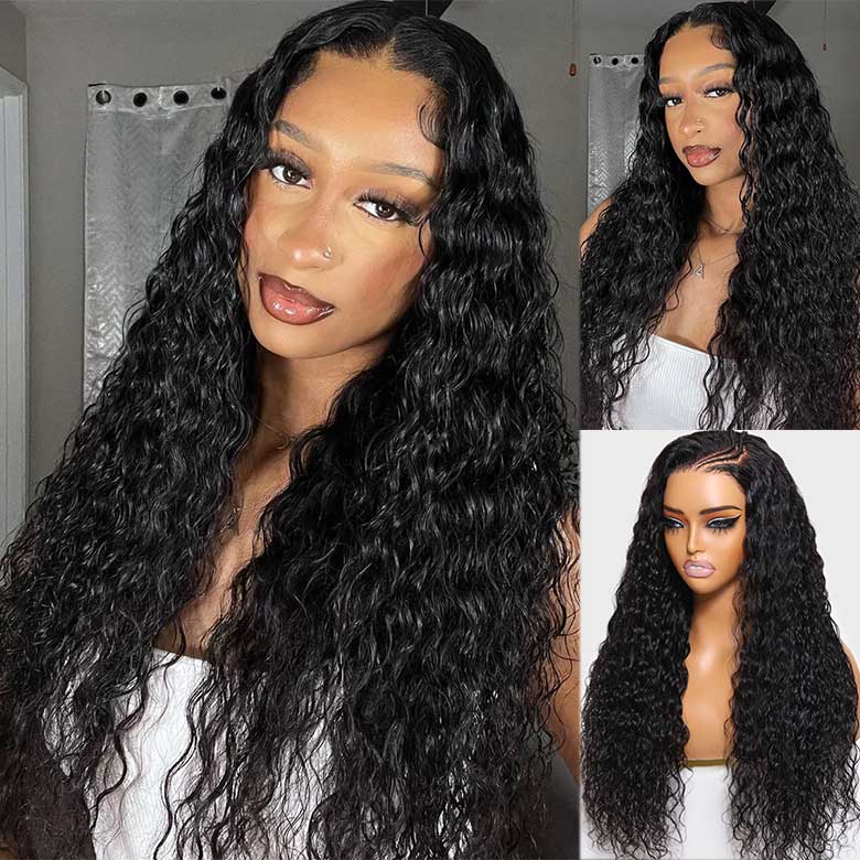 Klaiyi 5x5 HD Blend Away™ HD Lace Wig 180% Density Water Wave Glueless Wigs Melted All Skin Flash Sale