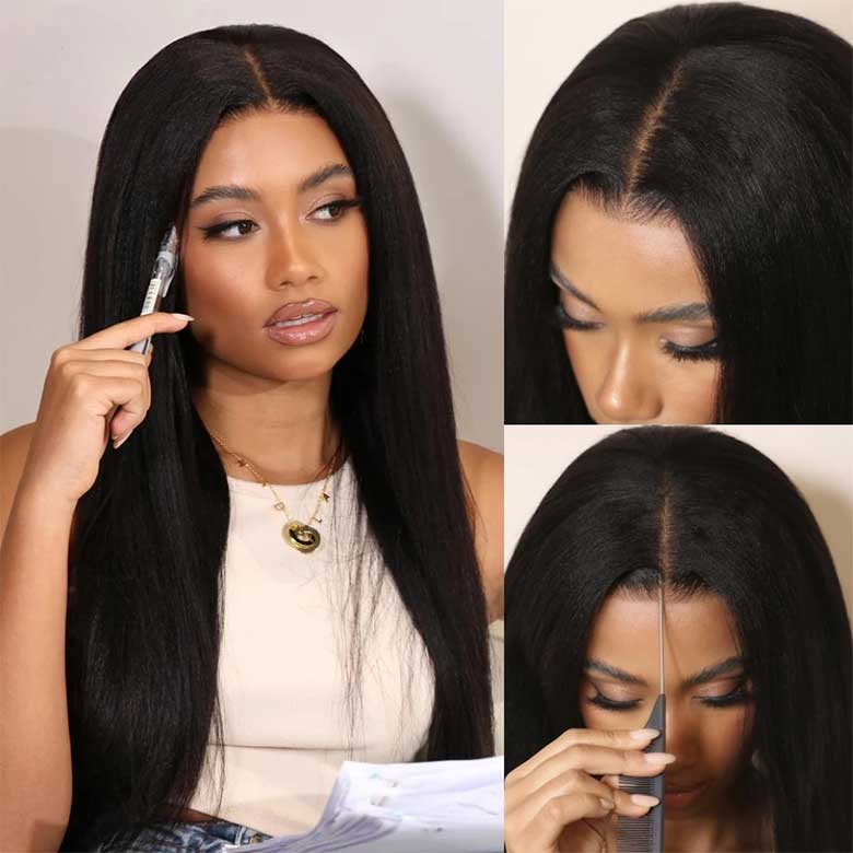 Up to 80% Off Flash Sale Yaki Straight 4C Kinky Edge Kinky Straight Lace Front Wig