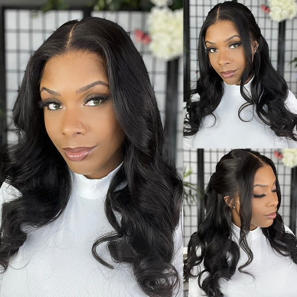 Klaiyi Hair HD Real Scalp™ Wig 13x4 Invisible Lace Frontal Body Wave Wig Natural Black Color