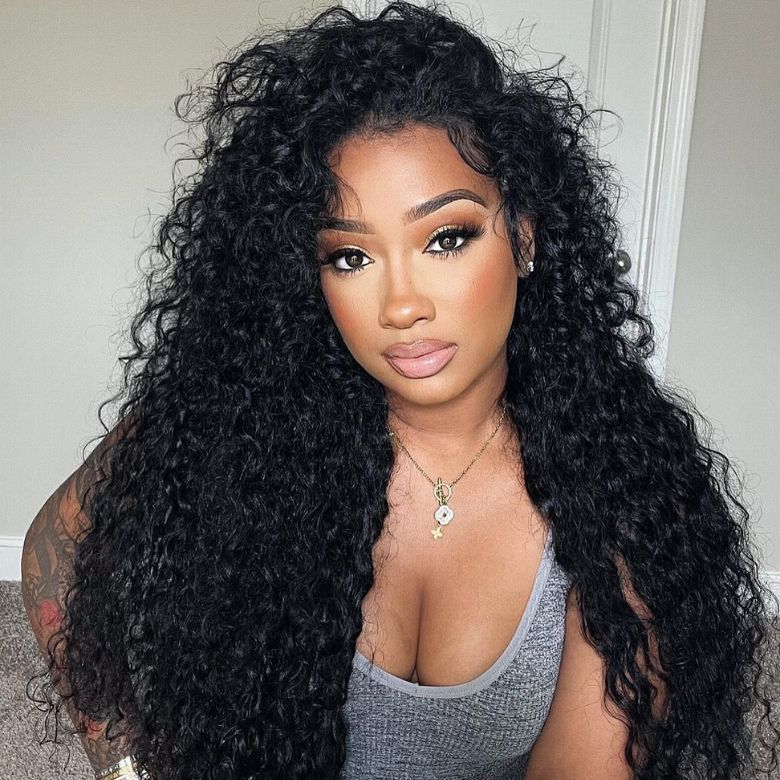 Klaiyi Water Wave 3 In 1  Flip Over 3/4 Half Wig with Flexi-Fit Drawstring Beginner Friendly Wig Flash Sale