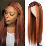 Klaiyi 180% Density Mixed Ginger Orange Lace Front Wigs Straight Dimensional Copper Highlights Human Hair Flash Sale