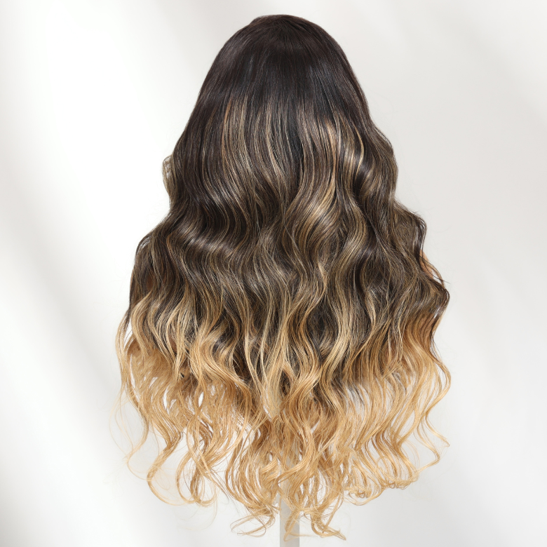 Klaiyi 7x5 Bye Bye Knots Balayage Highlight Ash Blonde with Dark Roots Wig Put On And Go Human Hair Wigs