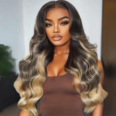 Klaiyi 7x5 Bye Bye Knots Balayage Highlight Ash Blonde with Dark Roots Wig Put On And Go Human Hair Wigs