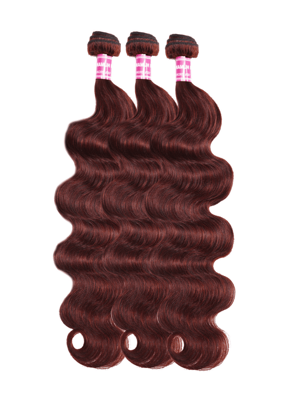 Klaiyi 3 Bundles with Lace Closure Pre Plucked Auburn Copper Reddish Brown Human Hair