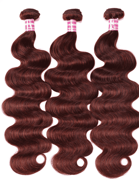 Klaiyi 3 Bundles with Lace Closure Pre Plucked Auburn Copper Reddish Brown Human Hair