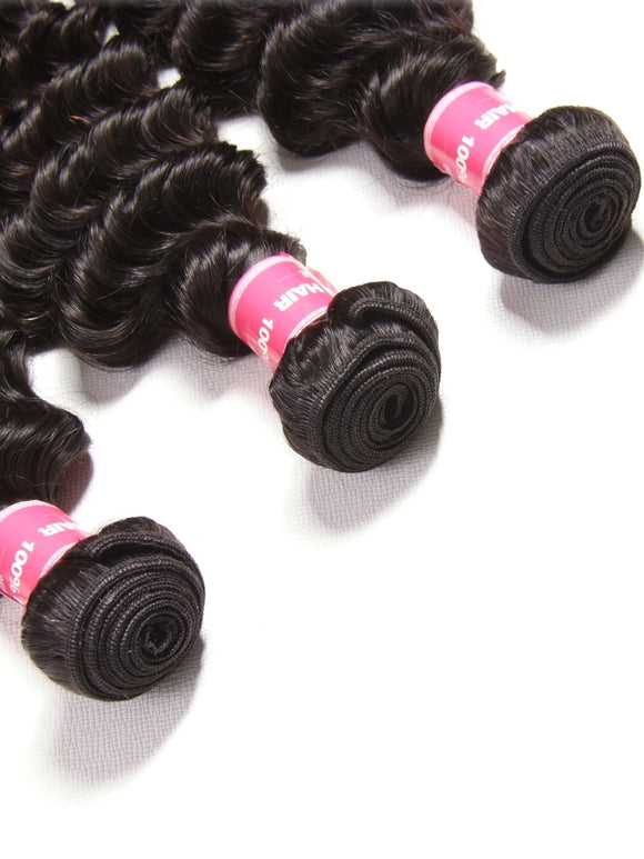 Klaiyi Brazilian Hair Deep Wave 3 Bundles Deals 100% Human Virgin Hair