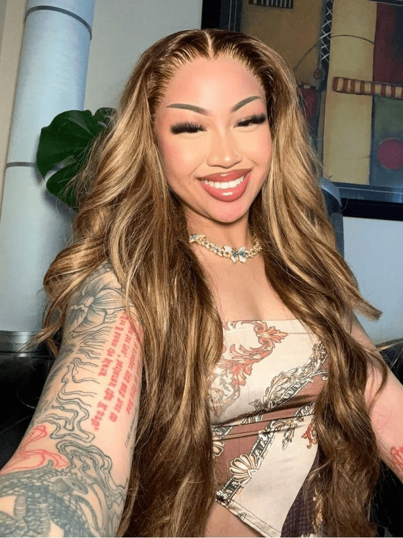 Klaiyi Virgin Human Hair 3 Bundles with Lace Closure Ombre Honey Blonde Highlight Color