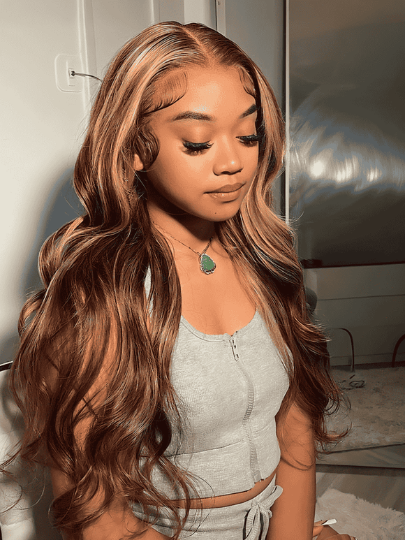 Klaiyi Virgin Human Hair 3 Bundles with Lace Closure Ombre Honey Blonde Highlight Color
