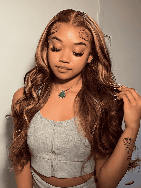 Klaiyi Virgin Human Hair 3 Bundles with Lace Closure Ombre Honey Blonde Highlight Color