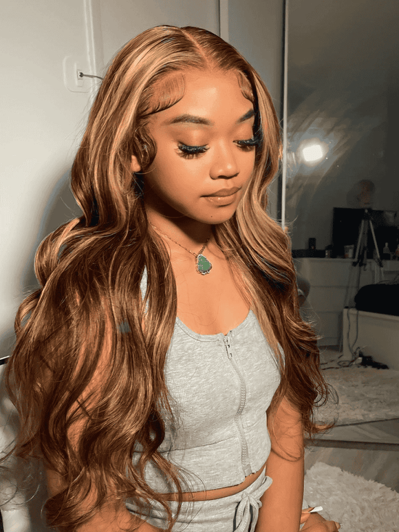 Klaiyi Virgin Human Hair 3 Bundles with Lace Closure Ombre Honey Blonde Highlight Color