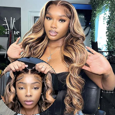 Klaiyi Wear Go Pre Cut Lace Wig 6x4.75 Lace Closure Honey Blonde Highlight  Body Wave Or Jerry Curl Or Straight Flash Sale