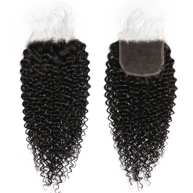 Klaiyi 3 Bundles Indian Jerry Curly Human Hair Bundles With 4*4 Lace Closure