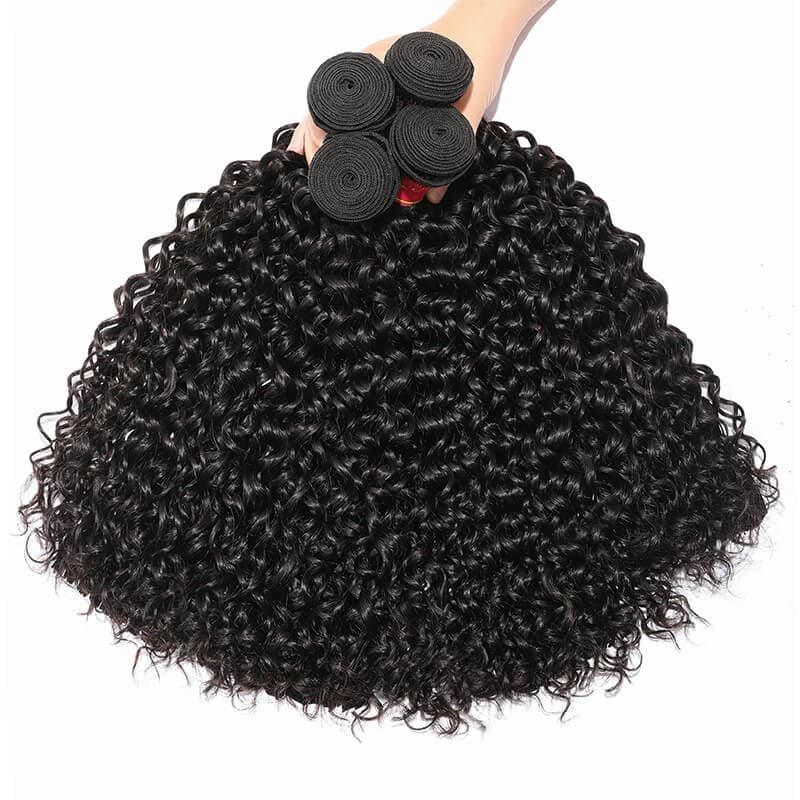 Klaiyi 3 Bundles Indian Jerry Curly Human Hair Bundles With 4*4 Lace Closure