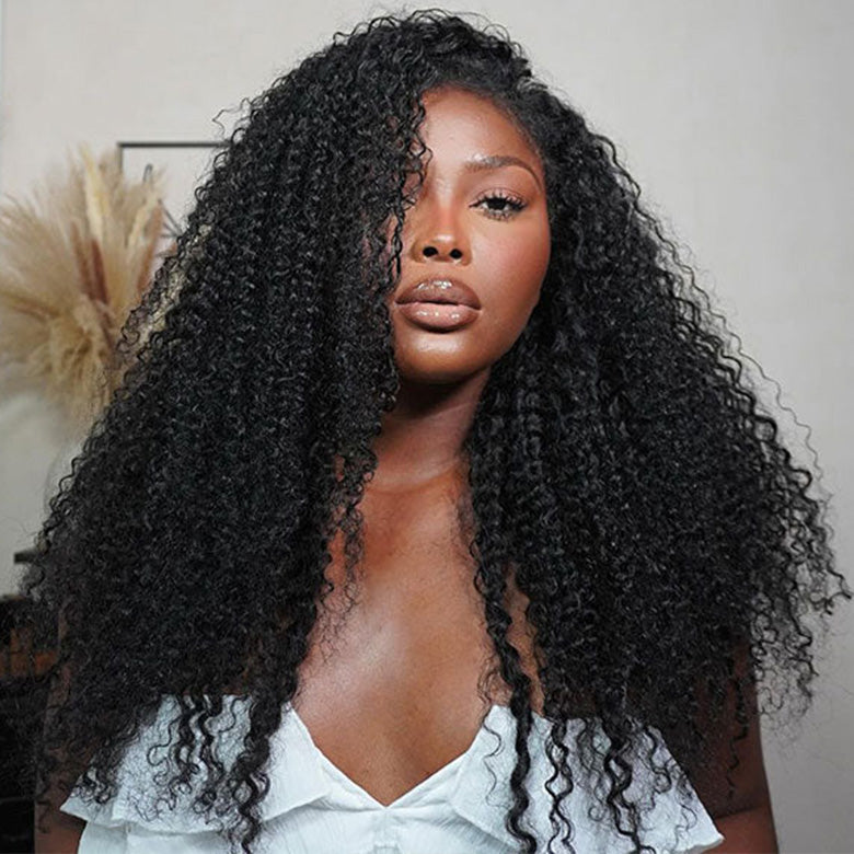 Klaiyi 7x5 Bye Bye Knots Soft Kinky Curly Human Hair Wig with Invisi-Drawstring