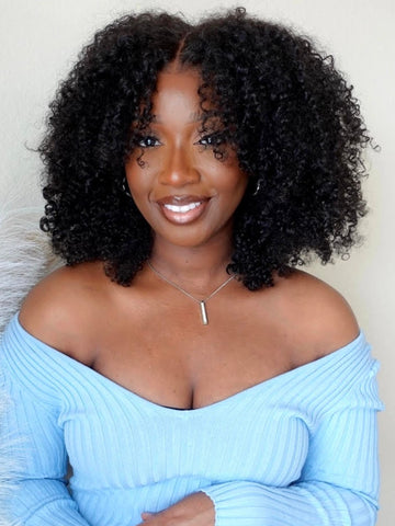 Klaiyi EasiContour ™ Glueless Afro Kinky Curly V Part Coily Wigs No Leave Out Beginner Friendly