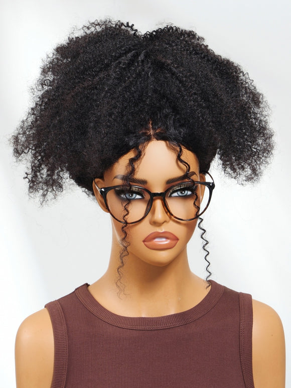 24"=$89 | Afro Curly Maxreal 2x4 Lace Part Half Wig Put On and Go Kinky Curly Human Hair Wigs with Invisi Drawstring VIP Member Wig