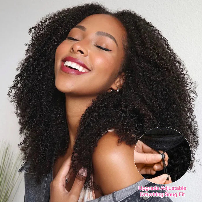 Klaiyi 7x5 Bye Bye Knots Soft Kinky Curly Human Hair Wig with Invisi-Drawstring