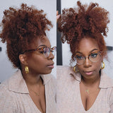Klaiyi Wear Go Pre-Cut Gluesless Auburn Brown Color Wig With Baby Hair Kinky Curly 200% density Human Hair