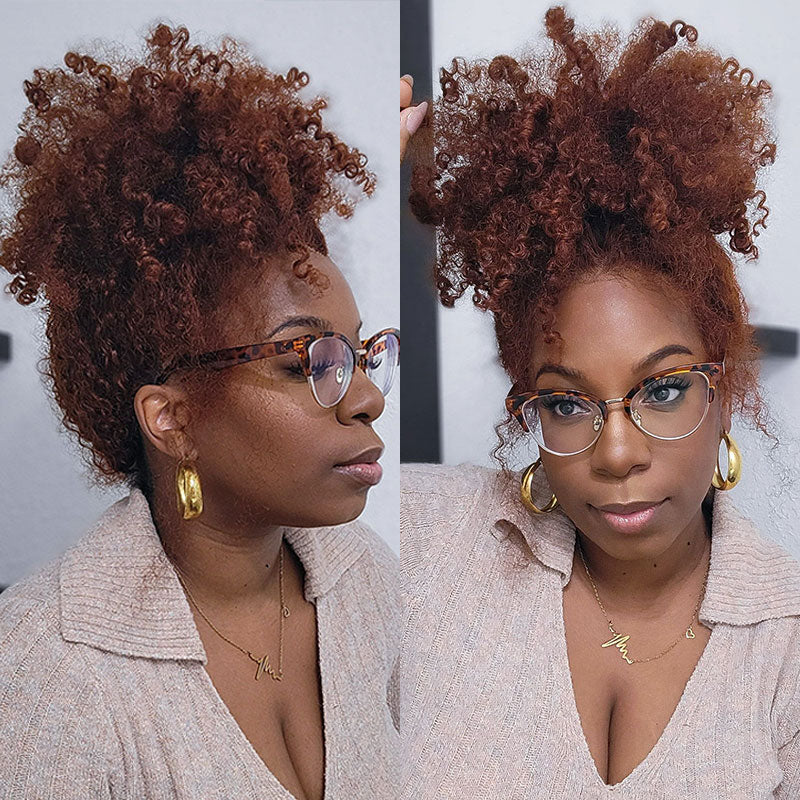 Extra 50% Off, Code: HALF50 | Klaiyi Auburn Brown Color 13x4 Glueless Lace Frontal Wig Kinky Curly Human Hair
