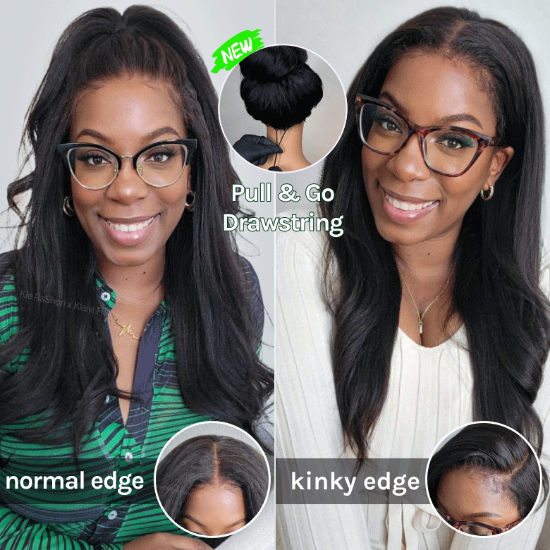 Klaiyi Yaki Straight Put On and Go Glueless Lace Wigs 7x5 Bye Bye Knots Pre-cut Human Hair Lace Wig Kinky Straight