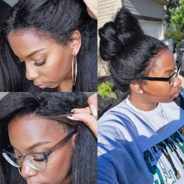 Klaiyi  7x5 Upgrade Yaki Straight Wig with Invisible Drawstring Pull and Go Glueless Wigs Flash Sale