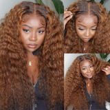 Klaiyi 6x4.75 Pre-cut Wear & Go Ombre Highlight Piano Brown Water Wave Wigs Balayage Human Hair
