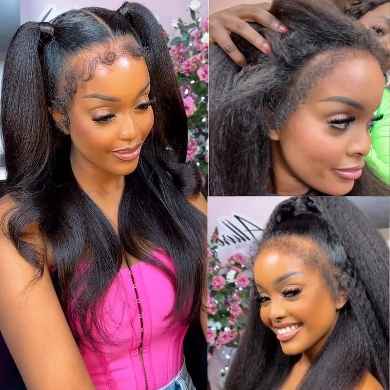 Buy 1 Get 1 Free,Code:BOGO | Klaiyi Natural Kinky Straight Lace Front Wig