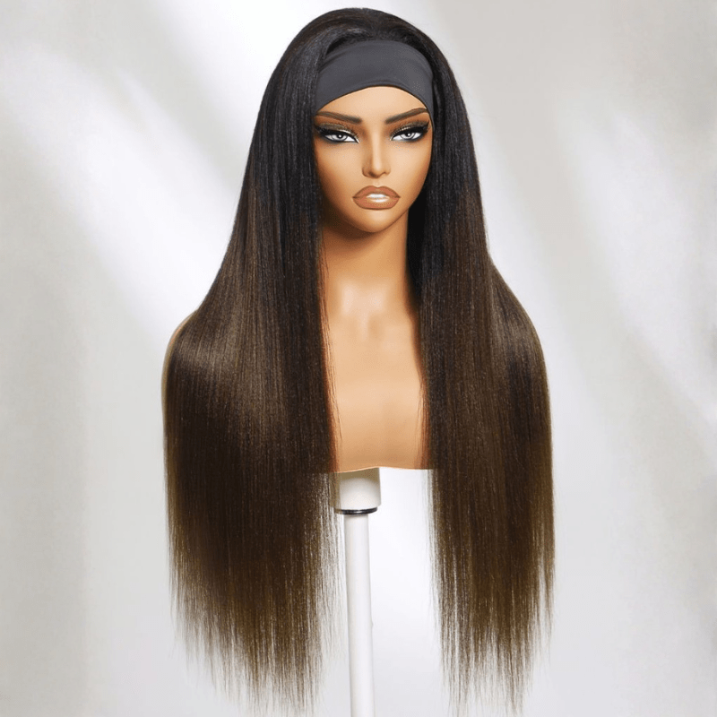20"-24" | Flash Sale VIP Member Special Offer Ombre Brown Yaki Headband Glueless Put On and Go Wig