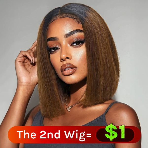 $1 Get Second Wig | Vip Member Silky Blunt Cut Light Brown Glueless 2x6 Lace Closure Wig 200% Density Shoulder Length Bob Wig Flash Sale Pre Plucked & Bleached