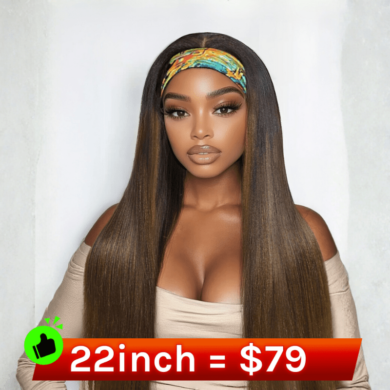 20"-24" | Flash Sale VIP Member Special Offer Ombre Brown Yaki Headband Glueless Put On and Go Wig