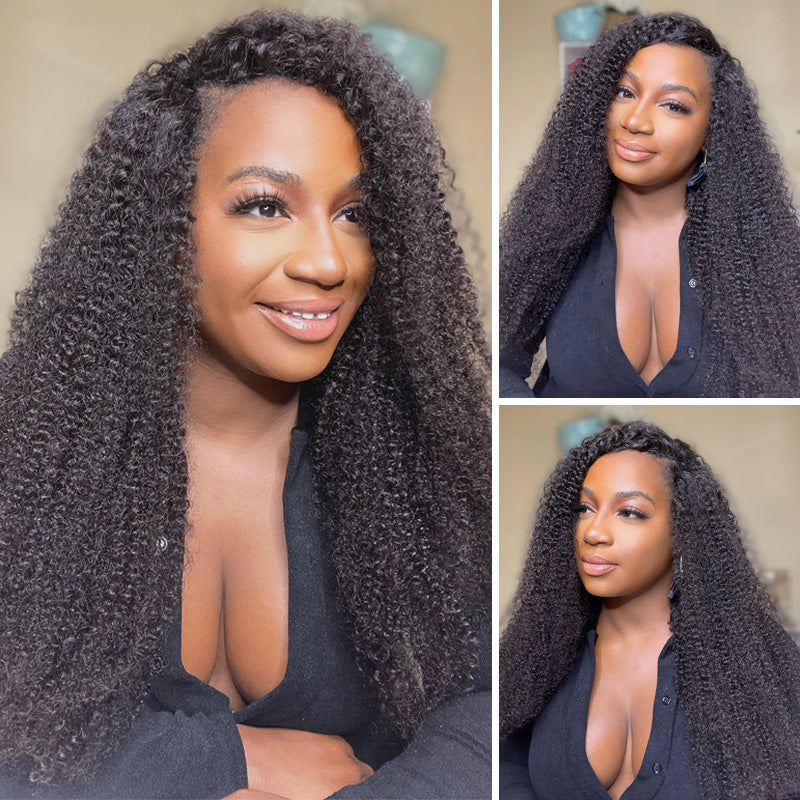 Klaiyi Afro Small Kinky Curly V Part Wig Human Hair 0 Skill Needed Beginner Friendly Natural Scalp Flash Sale