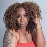 $50 OFF Full $51 | Code: SAVE50 Klaiyi 13x4 Lace Frontal Ombre Highlight Piano BrownJerry/Kinky Curly Wigs Flash Sale