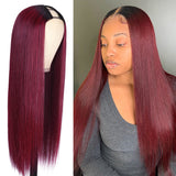 All Length $79 Deals| Klaiyi 20-22 inch Dark Roots 1B99J Bone Straight U Part Wig Glueless Human Hair Flash Sale