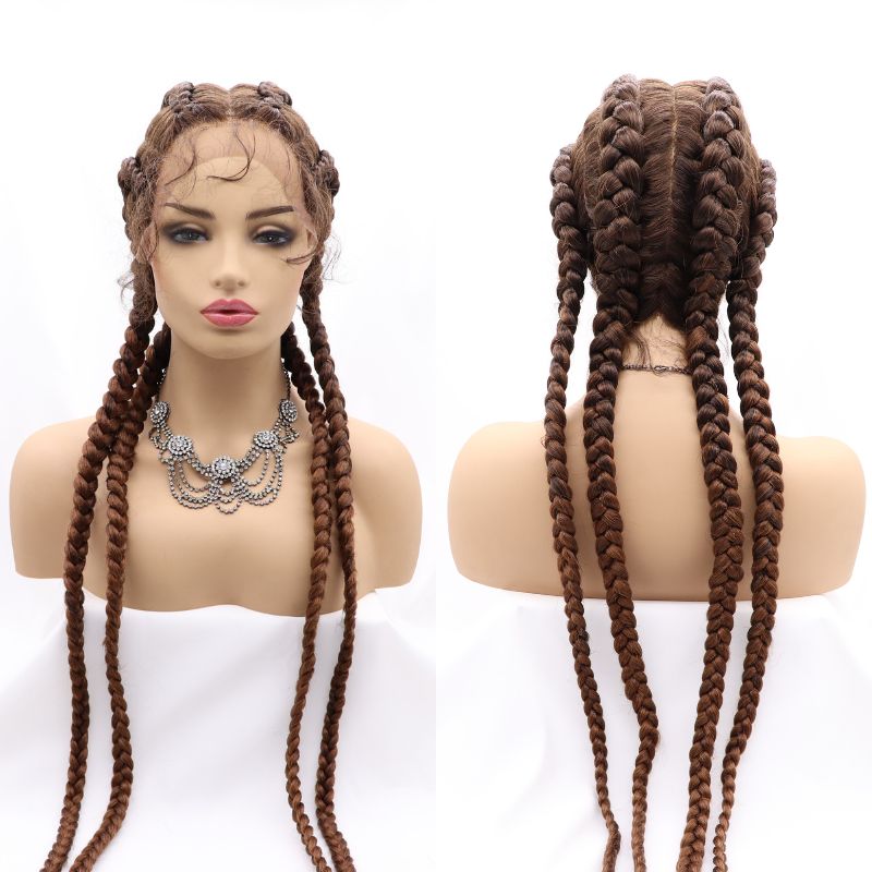 Klaiyi 30 Inches Long Wigs Braided Lace Front Wigs Colored Hair  With Baby Hair Knotless Flash Sale