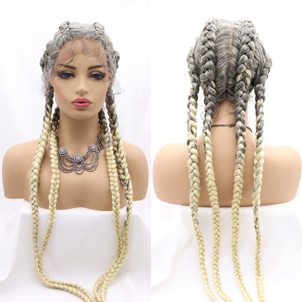 Klaiyi 30 Inches Long Wigs Braided Lace Front Wigs Colored Hair  With Baby Hair Knotless Flash Sale
