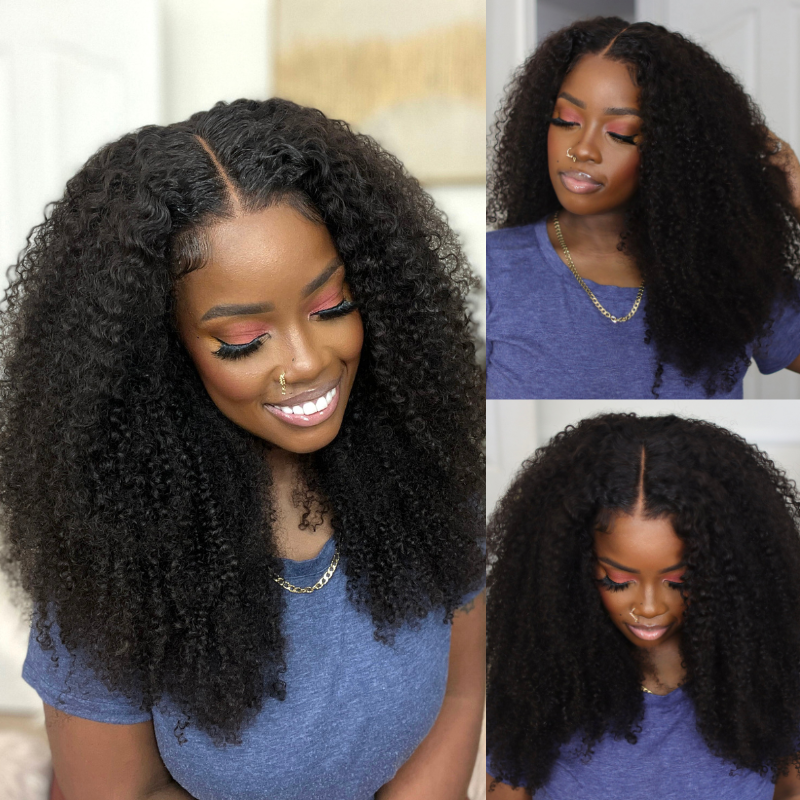 Extra 60% OFF |  Klaiyi 4C Kinky Curly 7x5 Put On And Go Bye Bye Knots Wig