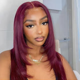 Klaiyi 99J Silk Straight Lace Part Human Hair Wigs Halloween Special Offers
