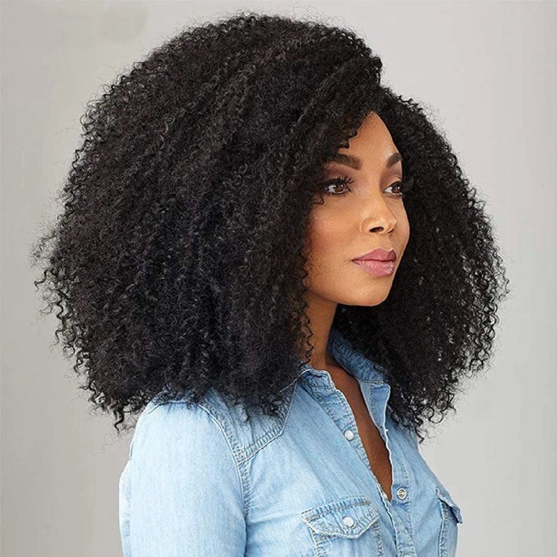Sencond Wig Only $10 |  Klaiyi Afro Small Kinky Curly V Part Wig Human Hair 0 Skill Needed Beginner Friendly Natural Scalp