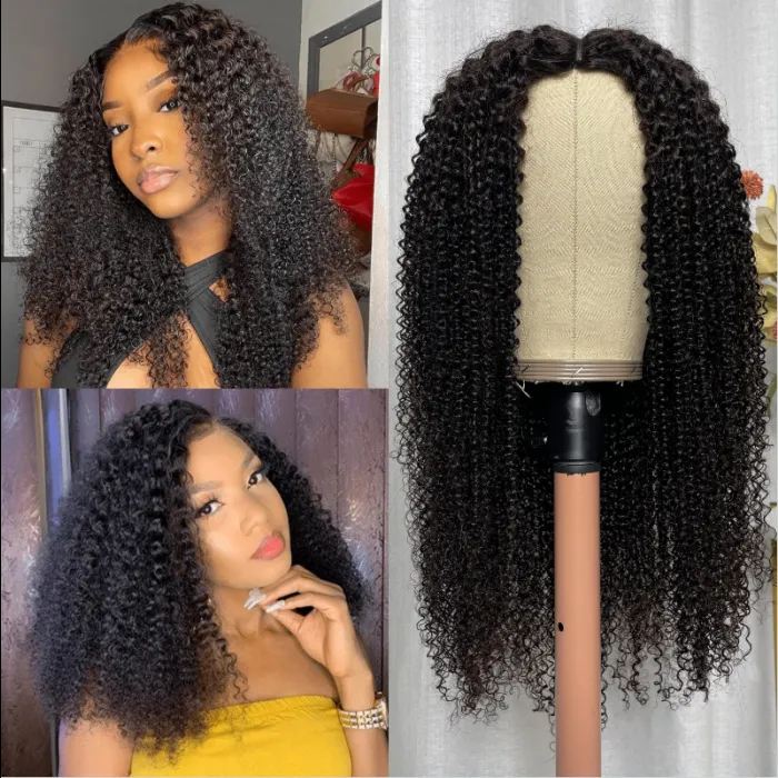 Sencond Wig Only $10 |  Klaiyi Afro Small Kinky Curly V Part Wig Human Hair 0 Skill Needed Beginner Friendly Natural Scalp