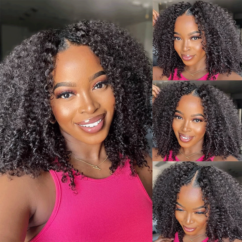 Klaiyi Afro Small Kinky Curly V Part Wig Human Hair 0 Skill Needed Beginner Friendly Natural Scalp