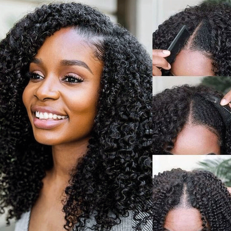 Klaiyi Afro Small Kinky Curly V Part Wig Human Hair 0 Skill Needed Beginner Friendly Natural Scalp