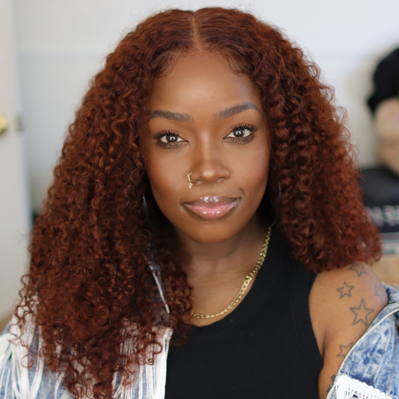 Extra 50% Off, Code: HALF50 | Klaiyi Auburn Brown Color 13x4 Glueless Lace Frontal Wig Kinky Curly Human Hair