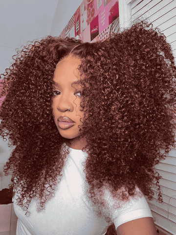 Klaiyi 13x4  Lace Frontal Wig Kinky Curly Auburn Brown Color Flash Sale