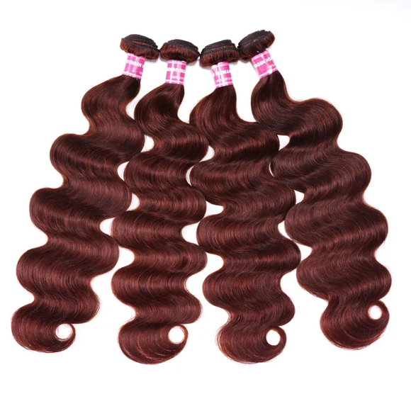 Klaiyi 28-30" Long Auburn Copper Brown Color Body Wave/Straight Quality Human Hair Bundles Deals Flash Sale
