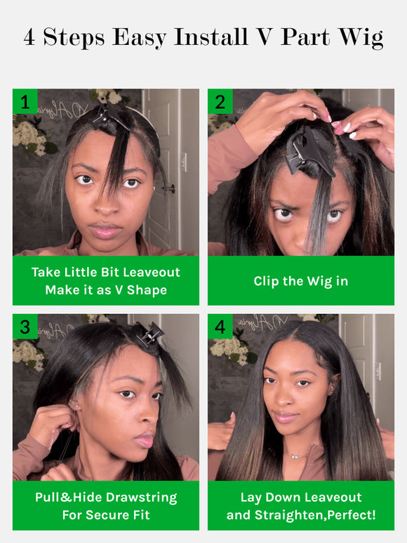 Klaiyi Body Wave Easicontour V Part Glueless Wig with invisi Drawstring Human Hair Meets Real Scalp Beginner Friendly