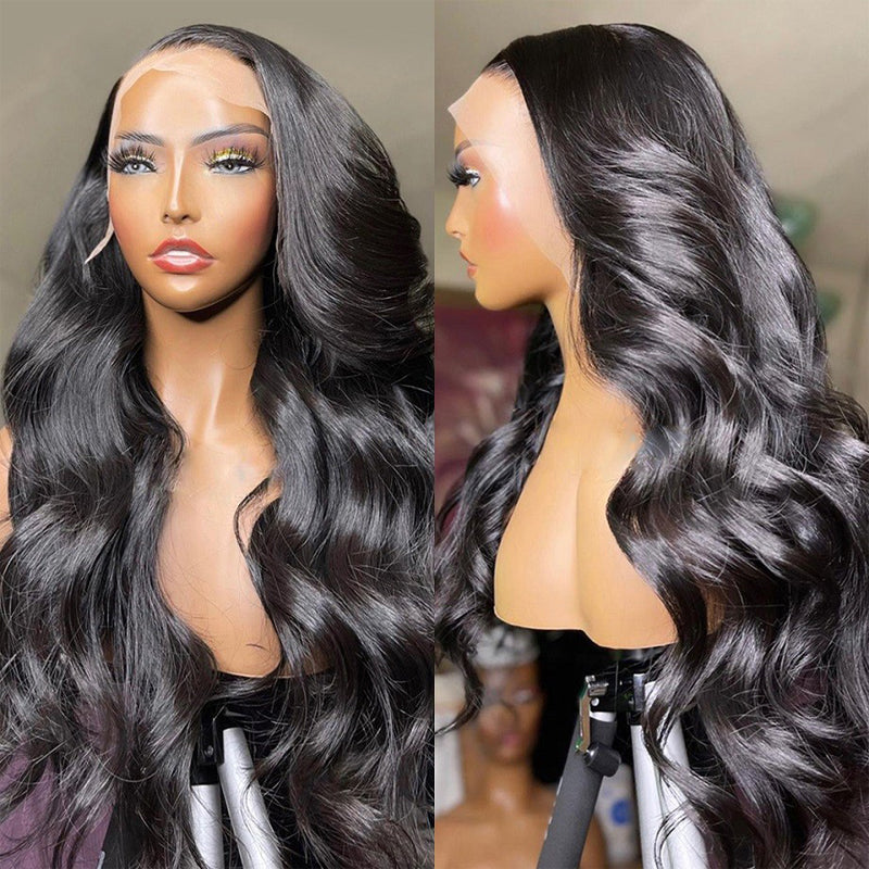 Klaiyi Body Wave Glueless Wigs 13x4 HD Invisible Transparent Lace Front Human Hair Wigs Bleached Knots