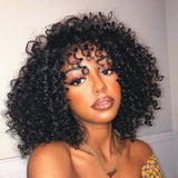 Buy 1 Get 1 Free,Code:BOGO | Klaiyi Bouncy Curls Short Human Hair Wigs with Bangs Glueless Pixie Cuts Wigs