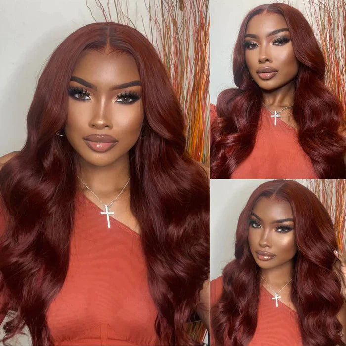 Klaiyi 13x4 Normal Lace Front 180% Density Pre-everything Glueless Full Frontal Wig Reddish Brown 7x5 Bye Bye Knots Body Wave Wig Flash Sale